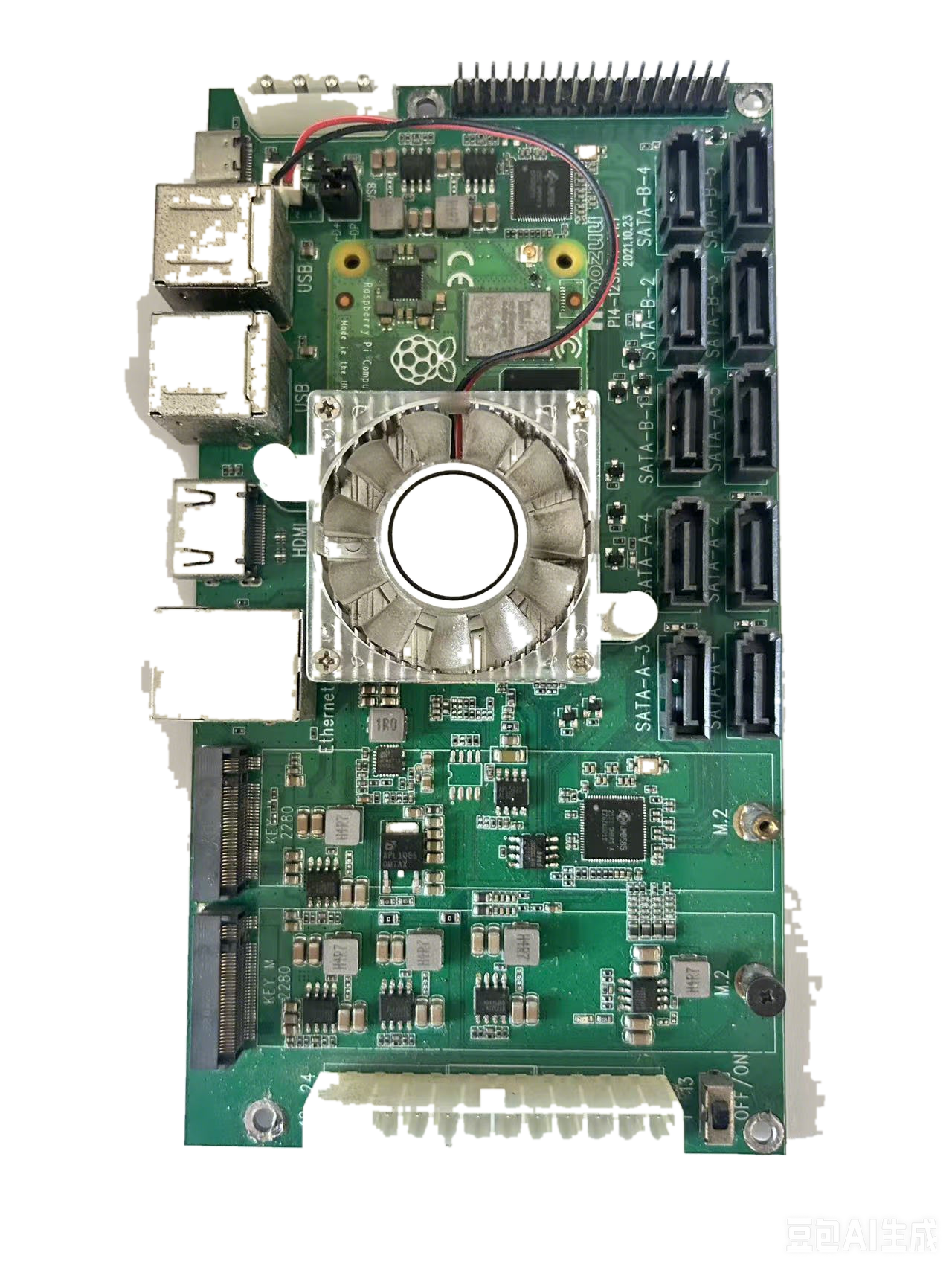 CM4 SATA Vault 12 assembled with CM4 and cooling fan